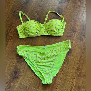 Vibrant Strawberry Print Green Bikini